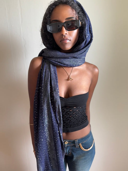 Festi Scarf #2 Navy modal w sequins