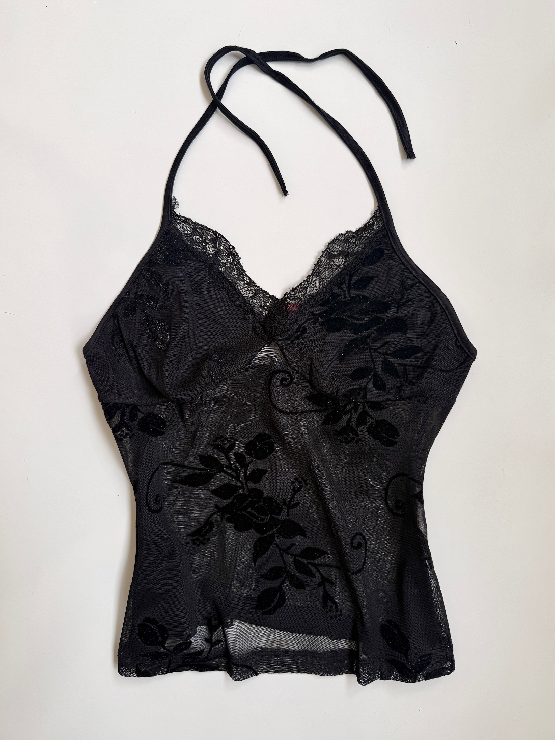 Deadstock 00's mesh velvet imprinted halter • Size M