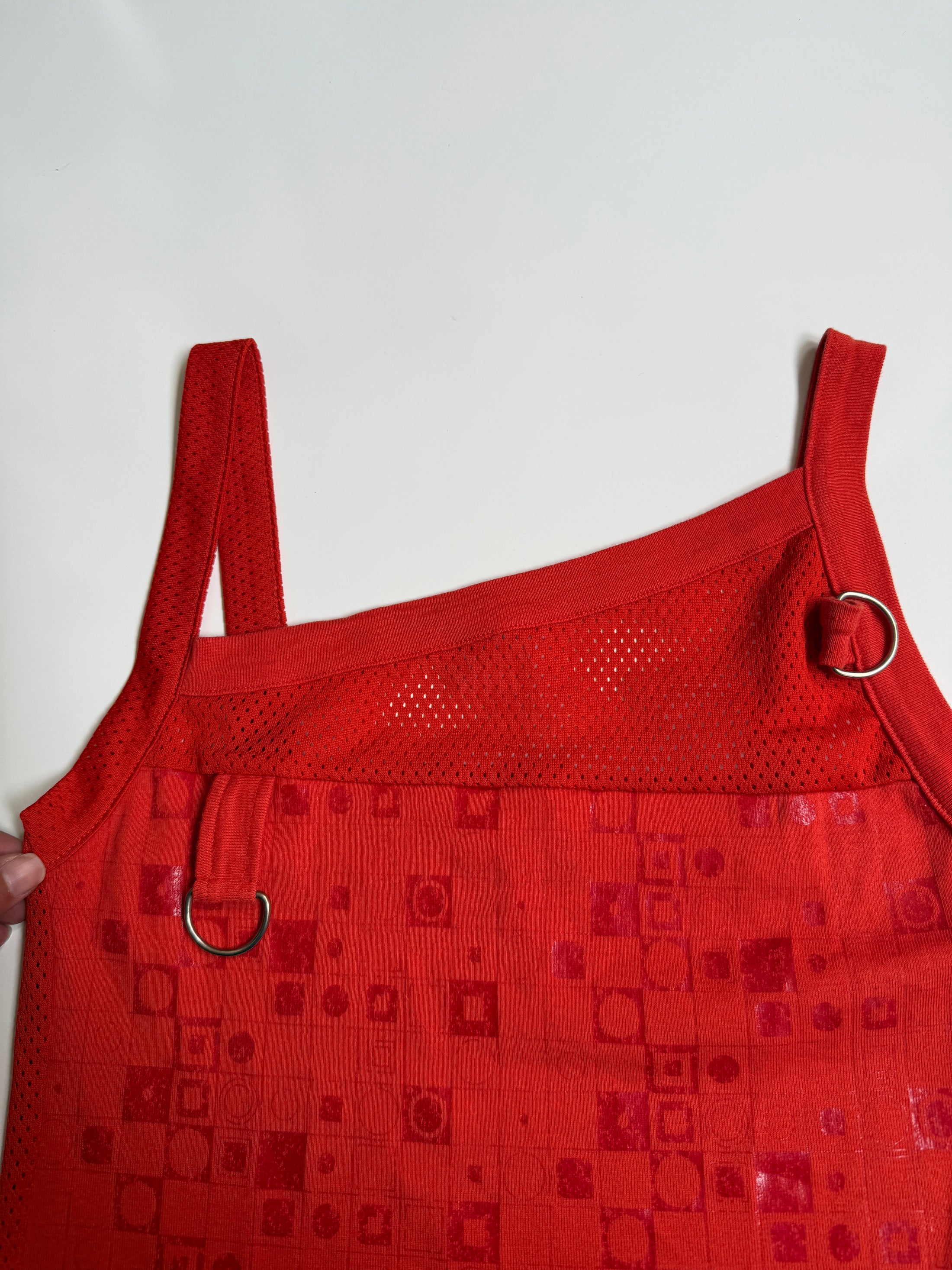 00's Sisley mesh detail graphic print tank • Size S