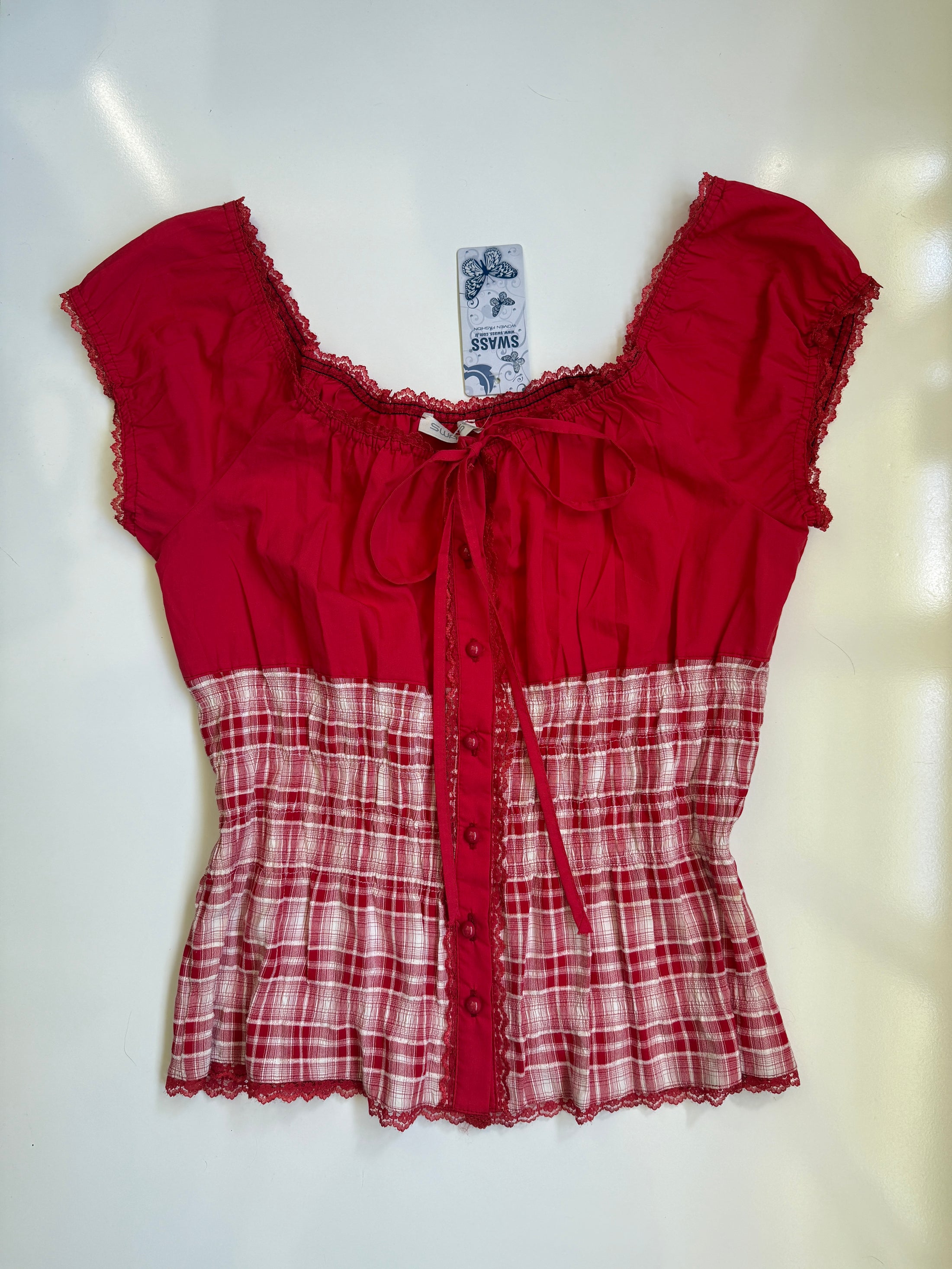 Deadstock 00's plaid ruched coquette top • Size 18