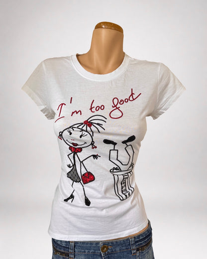 00's "I'm too good" sequin embroidered baby tee • Size L