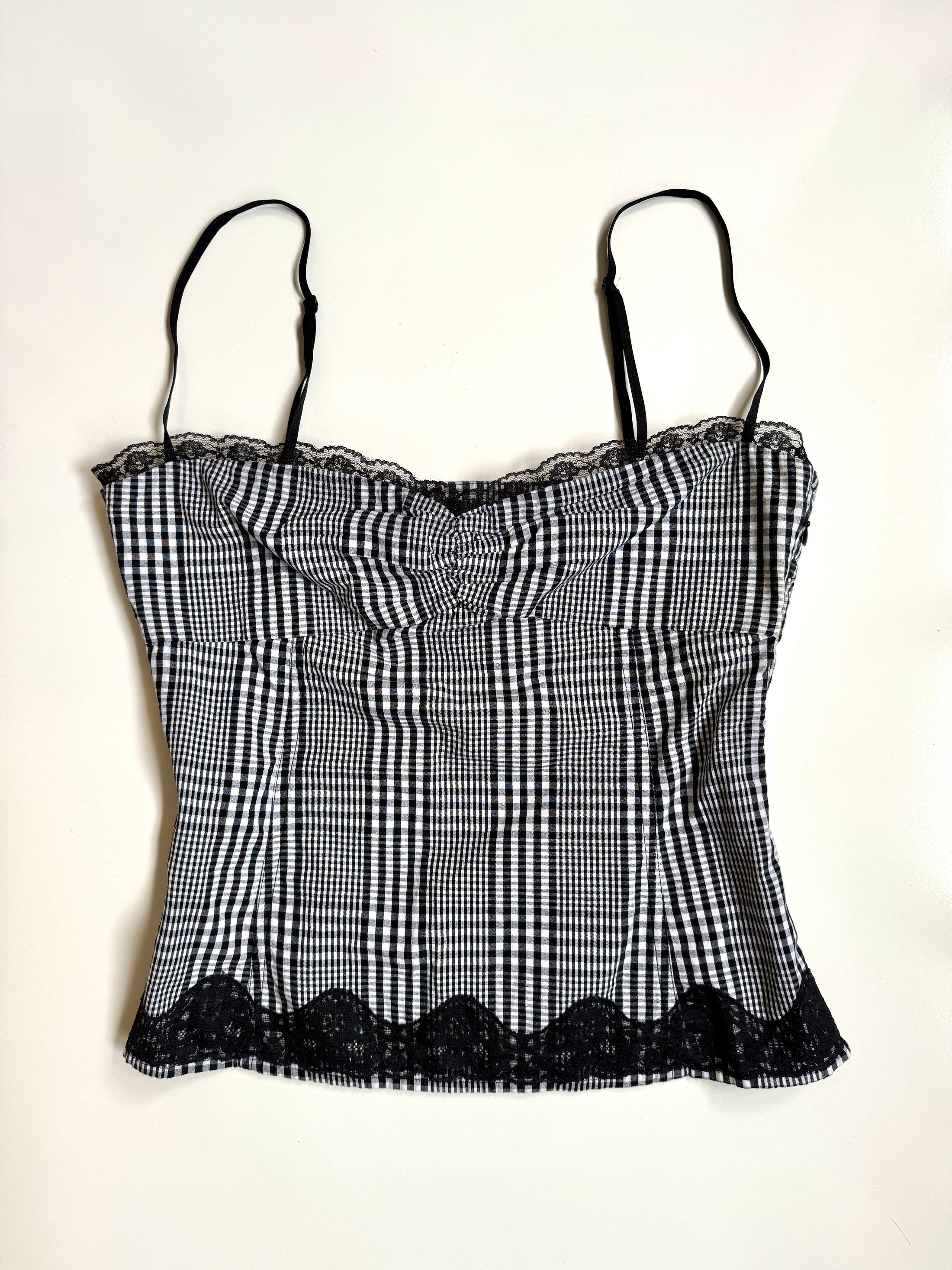 00's Mango cotton plaid cami w lace trim • Size S