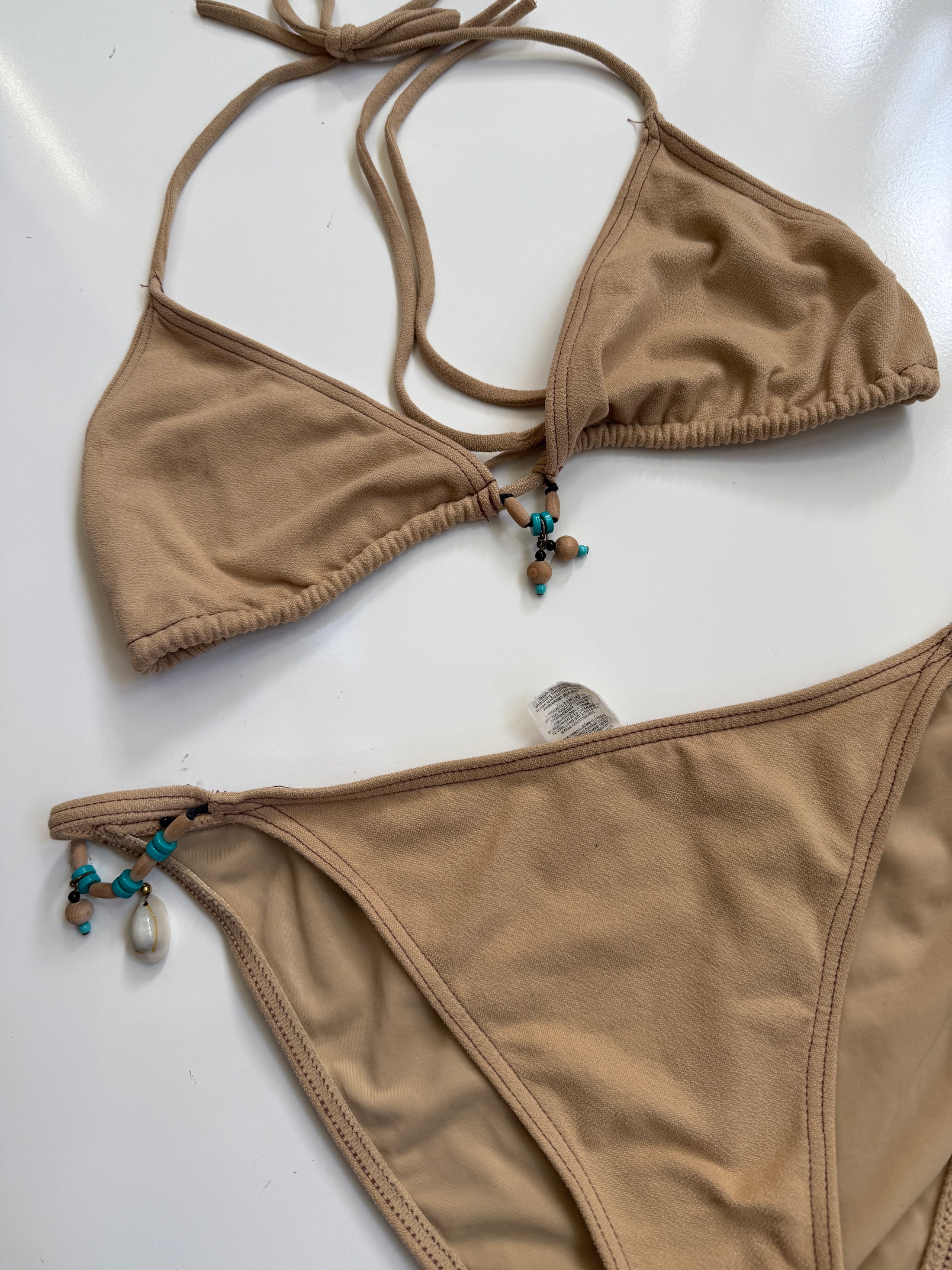 00's Faux Suede beaded bikini set • Size M