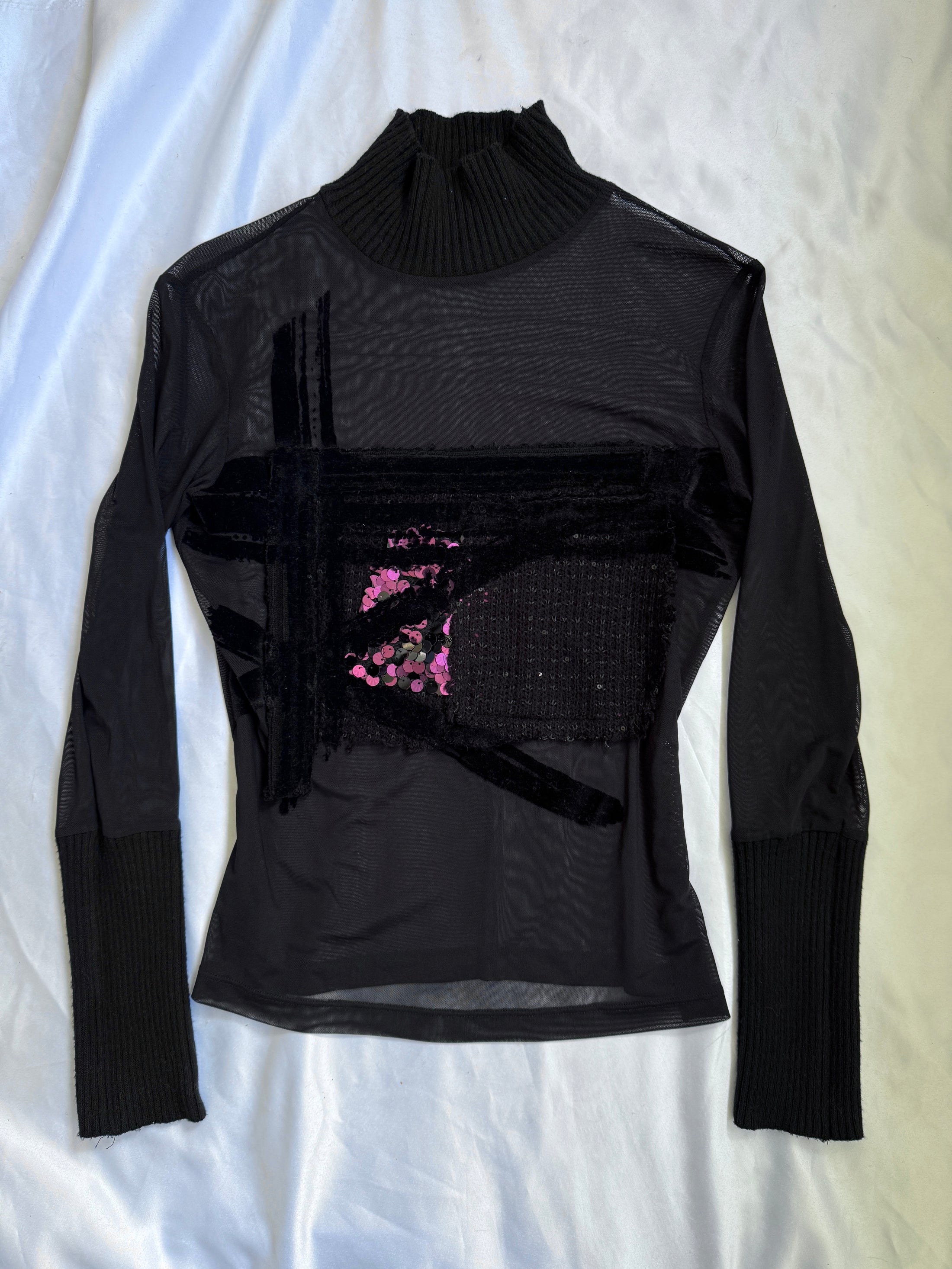 00's Mesh velvet/knit detail sequin longlseeve