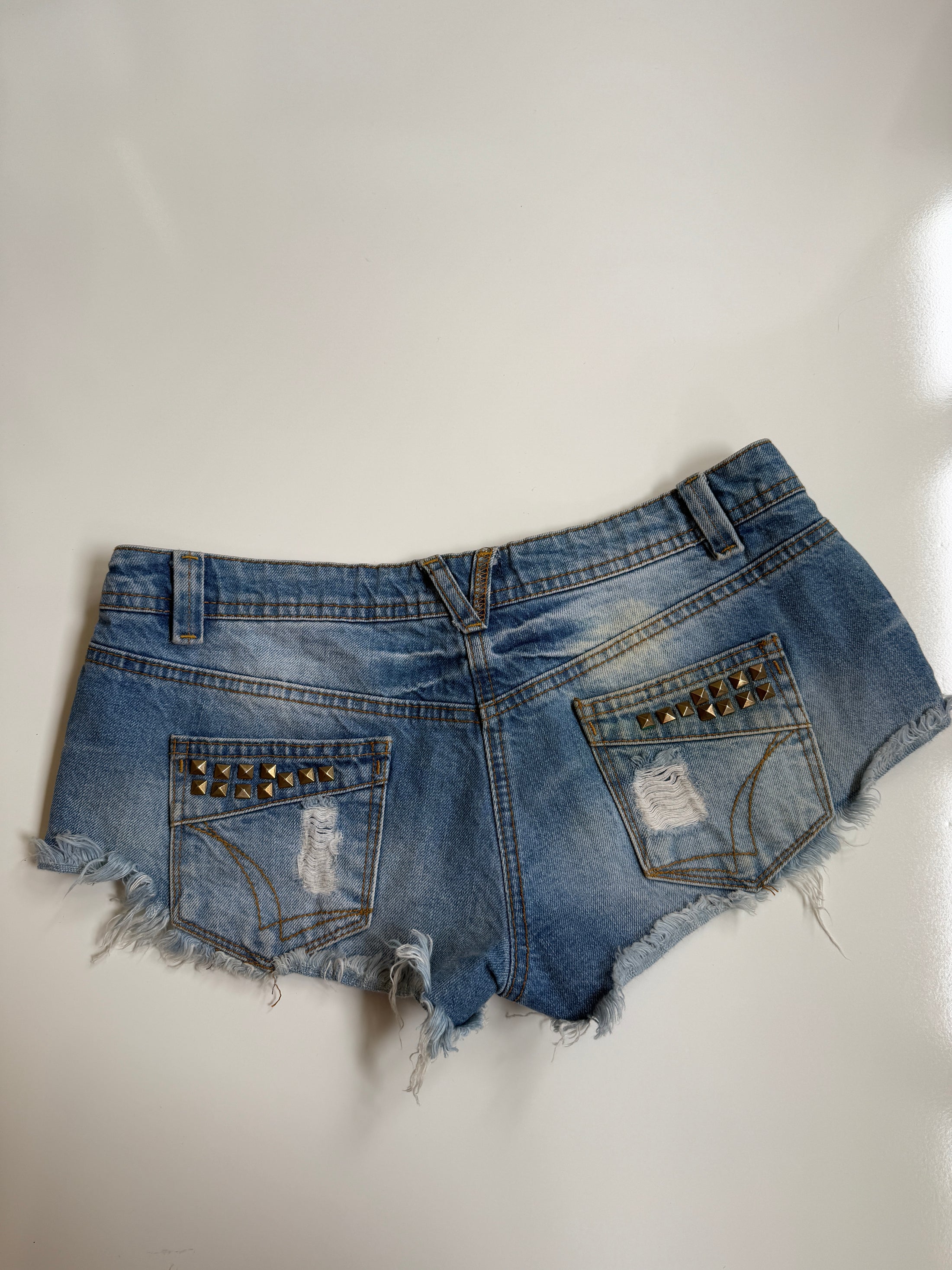 00's Distressed studded micro shorts  • Size 8