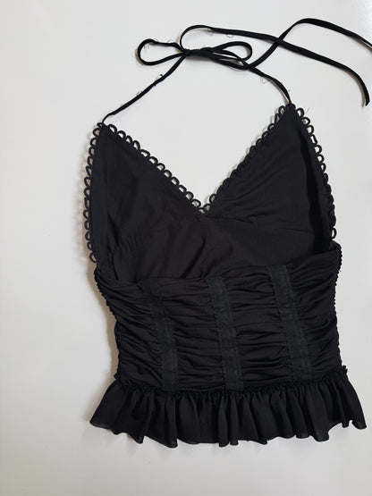 00’s Ruched black halter • Size S