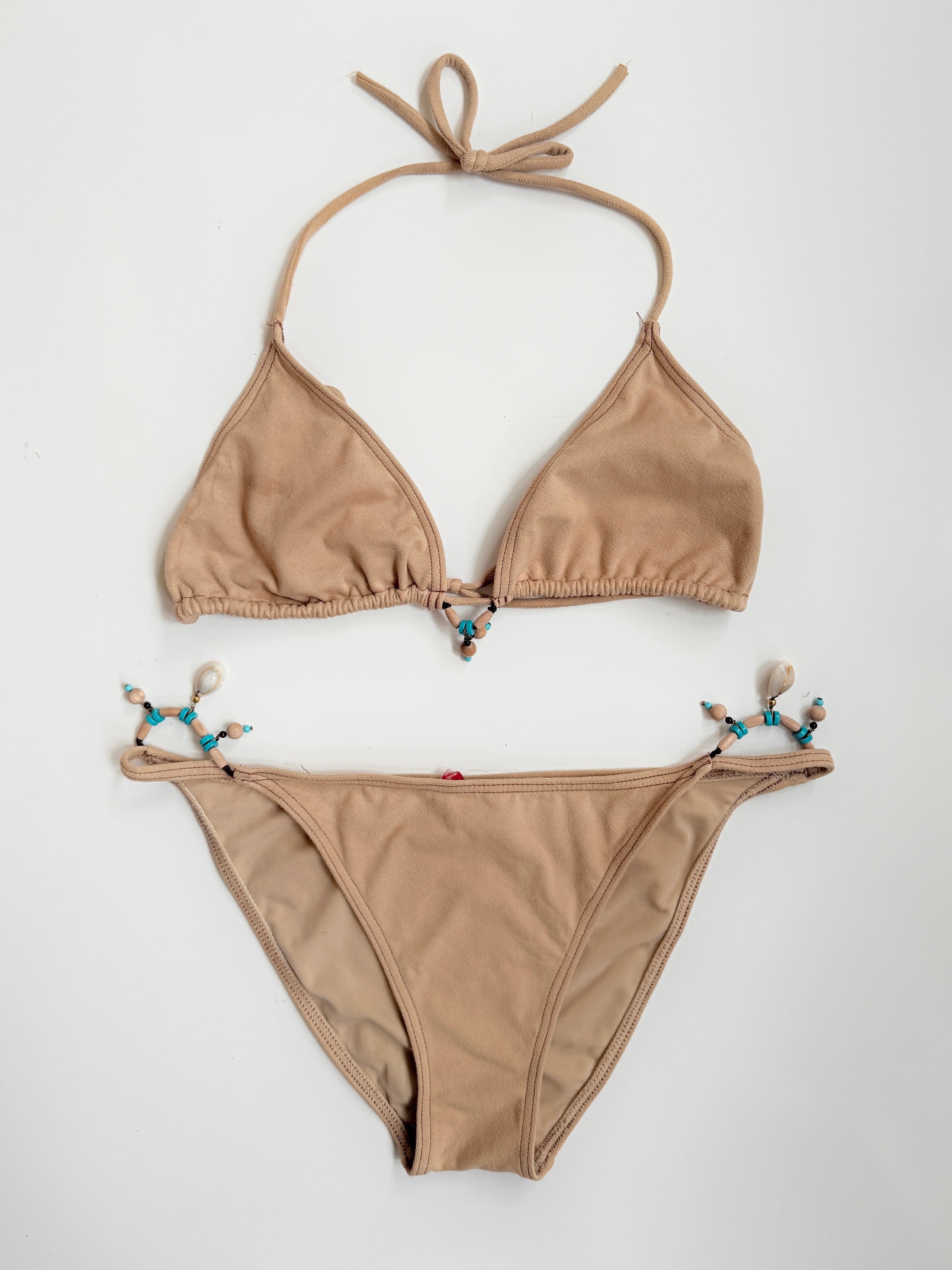 00's Faux Suede beaded bikini set • Size M