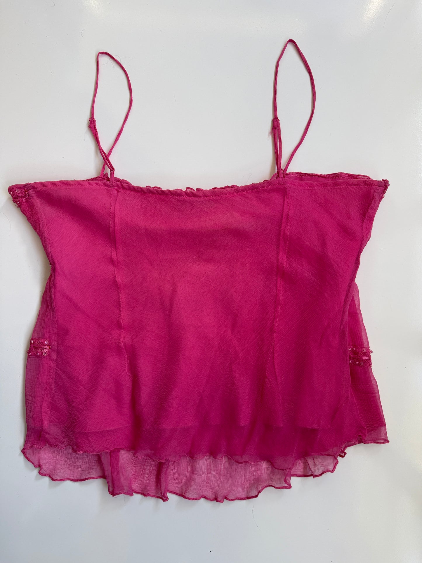 00's Evie beaded sheer ribbon cami w lace detail • Size 18/20
