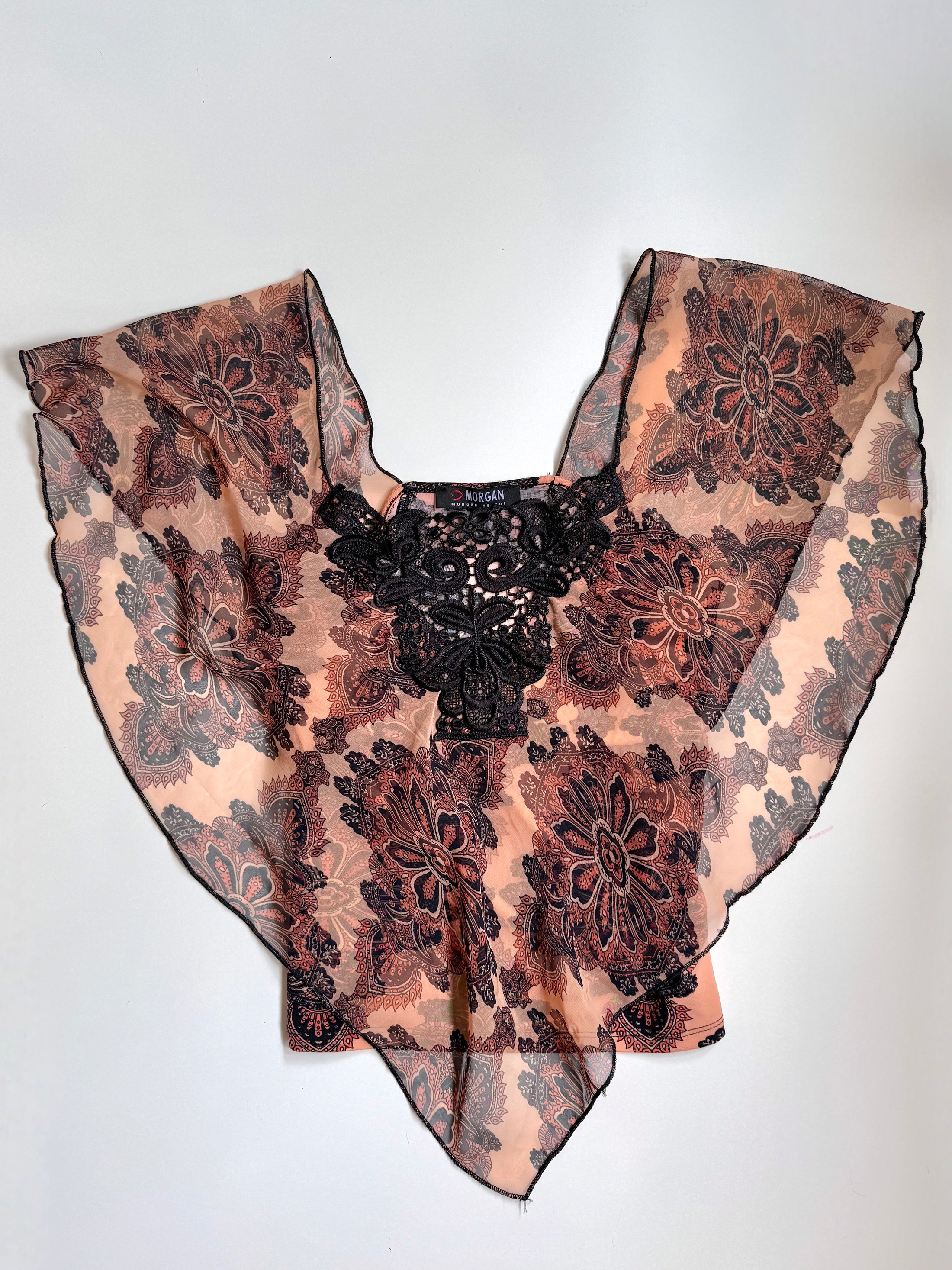 00's Morgan pattern sheer butterfly wings top • Size S