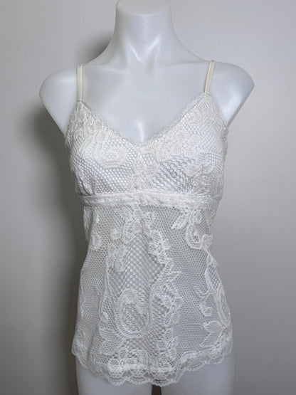 00's Embroidered woven cami w lace trim • Size M/L