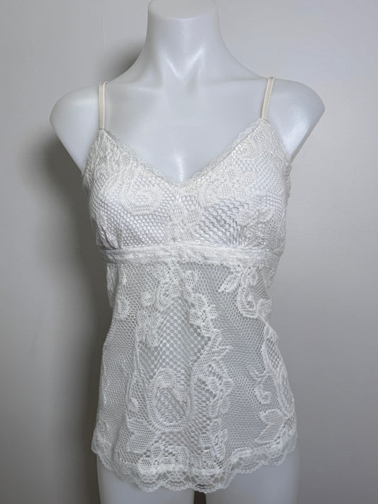 00's Embroidered woven cami w lace trim • Size M/L