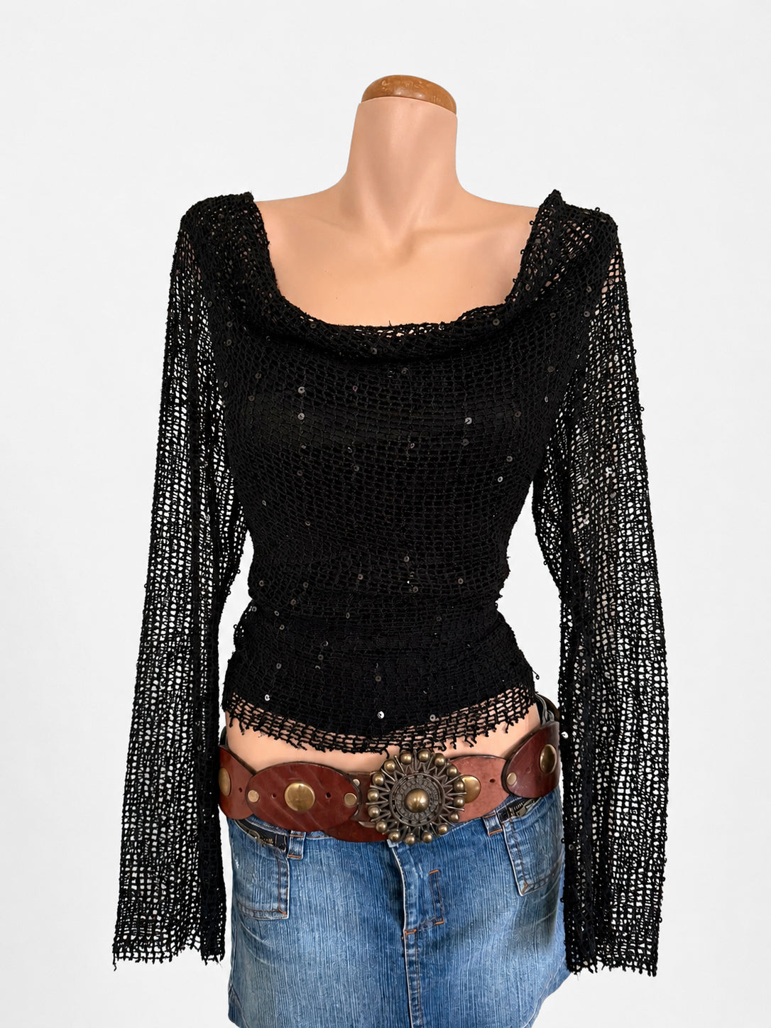 NZ 00's Crocheted sequin long sleeve • Size L/XL