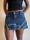 Load image into Gallery viewer, 00's Studded denim micro mini w embroidered back pockets • Size 10
