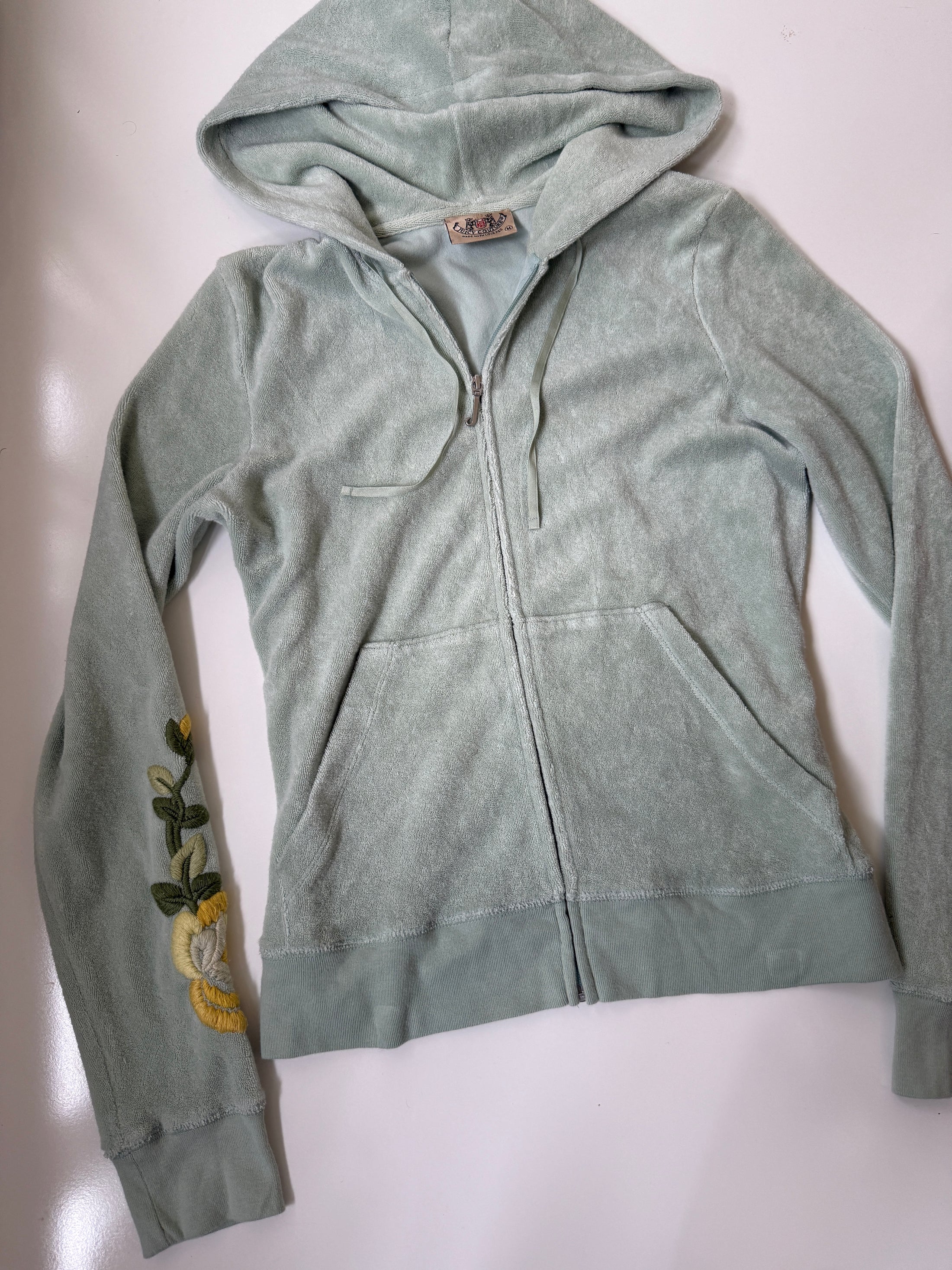 00's Juicy Couture pale turquoise terrycloth hoodie• Size S