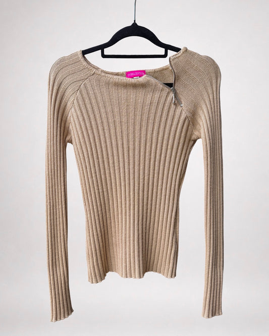NZ 00's Wool blend ribbed knit w zipper • Size S