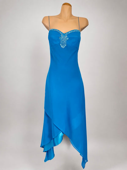 AU 00's Studibaker beaded asymmetric sheer dress • Size 10
