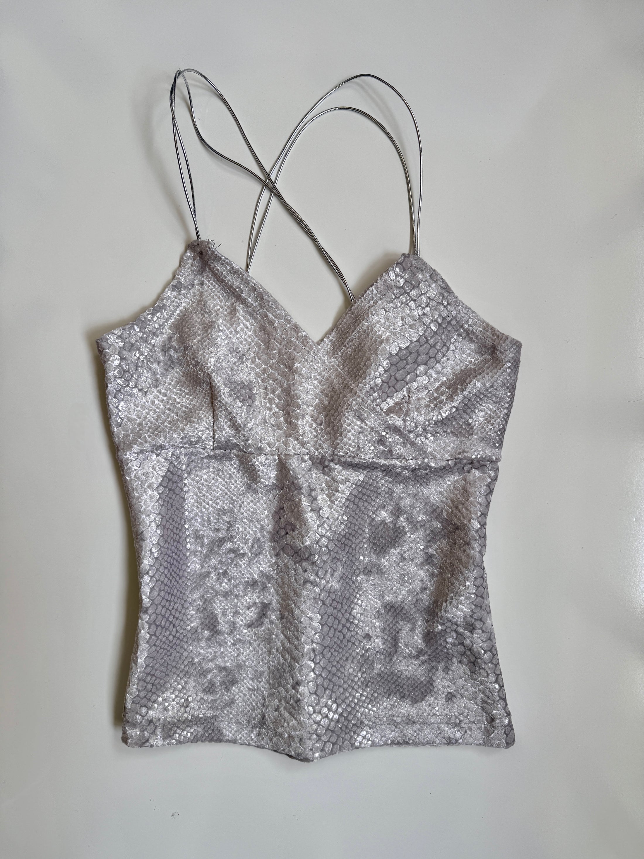 French 00's chrome velvet sequin snake print strappy cami • Size S