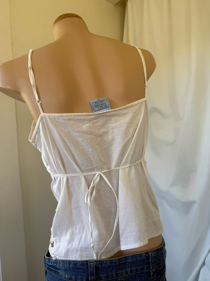 00's Cotton embroidered sequin cami w tie back • Size 12