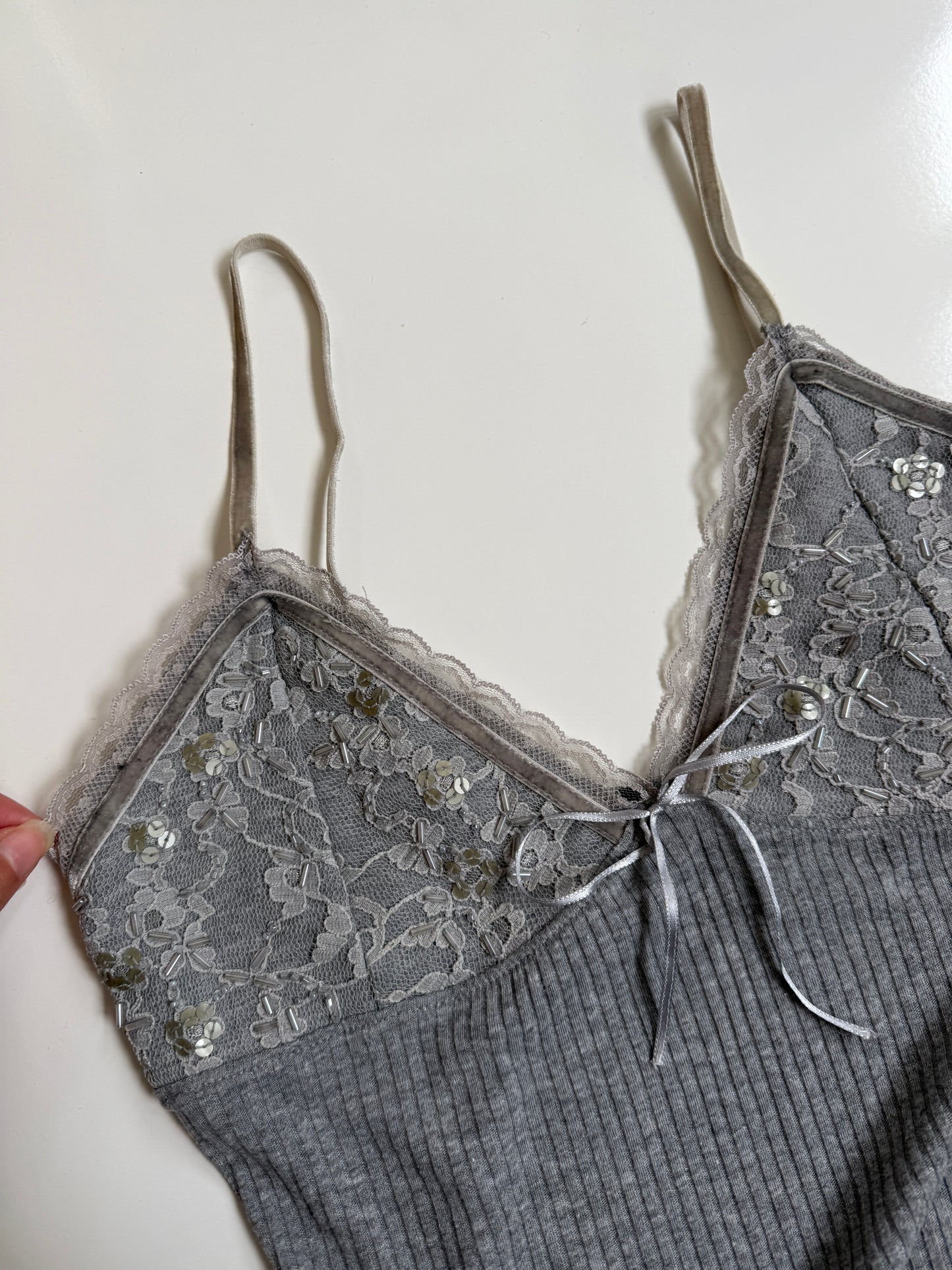 00's Polo Garage ribbed cami w lace sequin detail • Size S