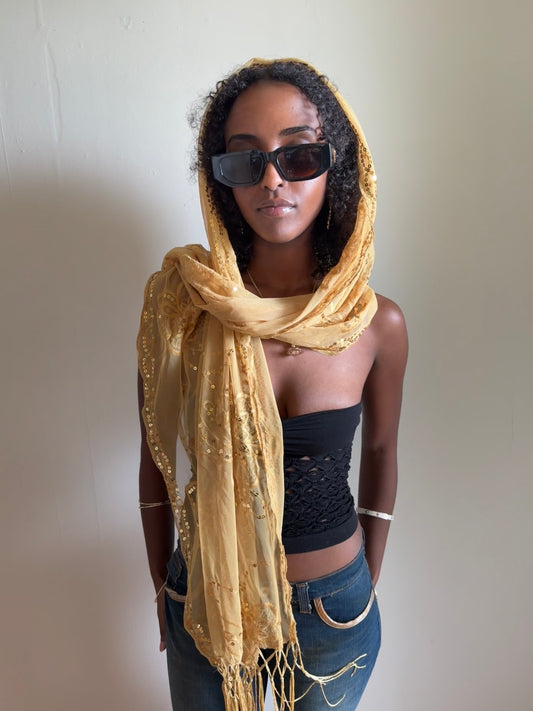 Festi Scarf #4 Embellished sheer gold
