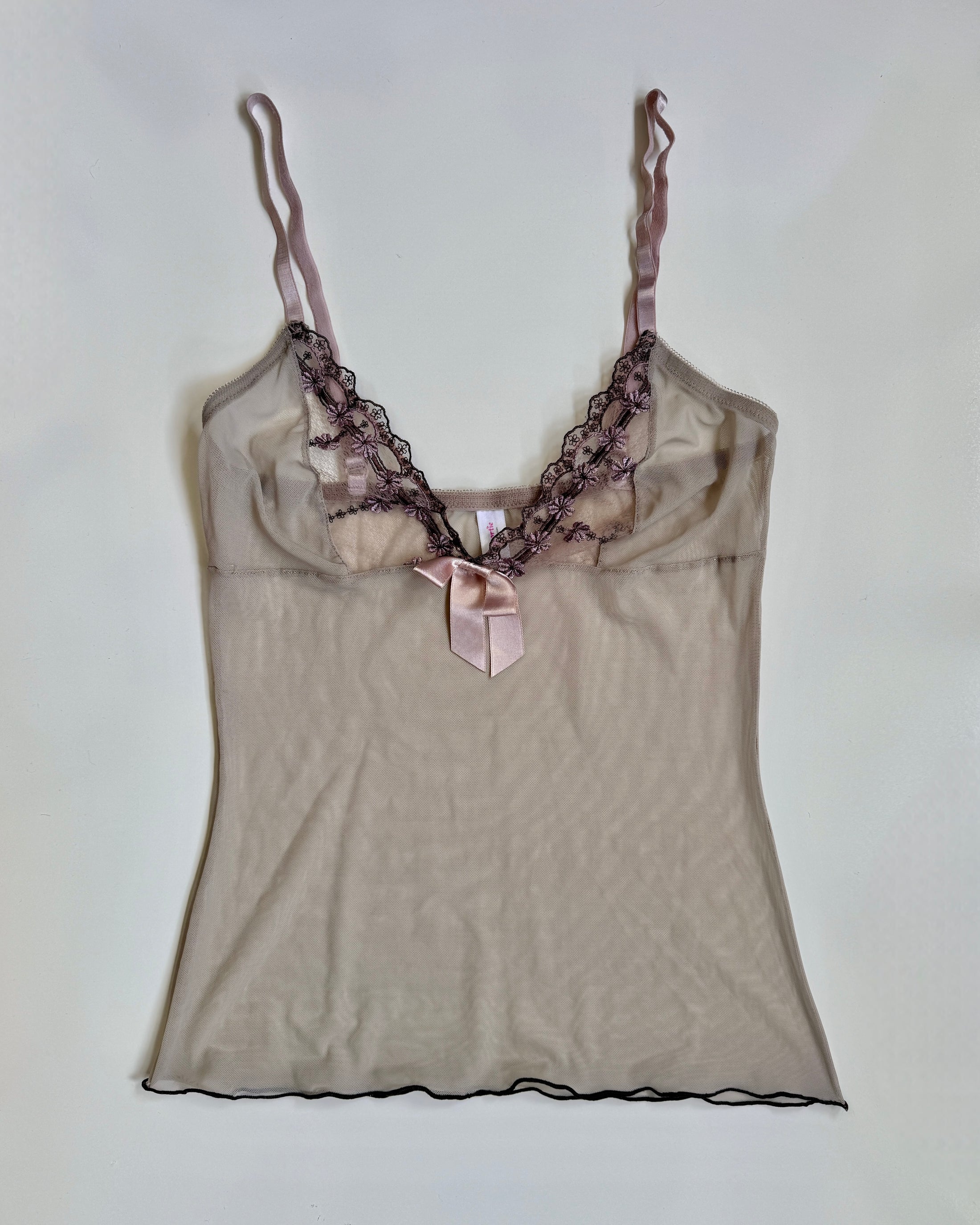 00's Mesh embroidered cami w ribbon • Size M