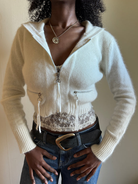 00's Mango angora/wool blend knit hoodie • Size XS/S