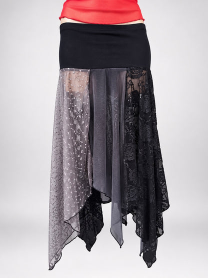 00s Whimsical mesh lace asymmetric fairy midi • Size M
