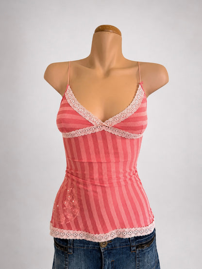 00's Candy pink stripe cami w diamantes • Size M