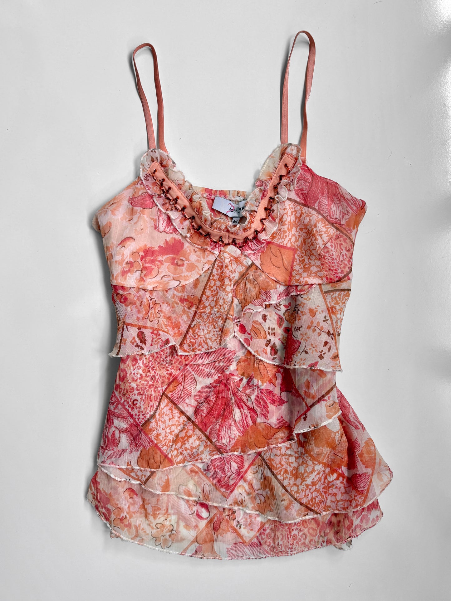 00's Joy Miss sheer tiered beaded ruffle cami