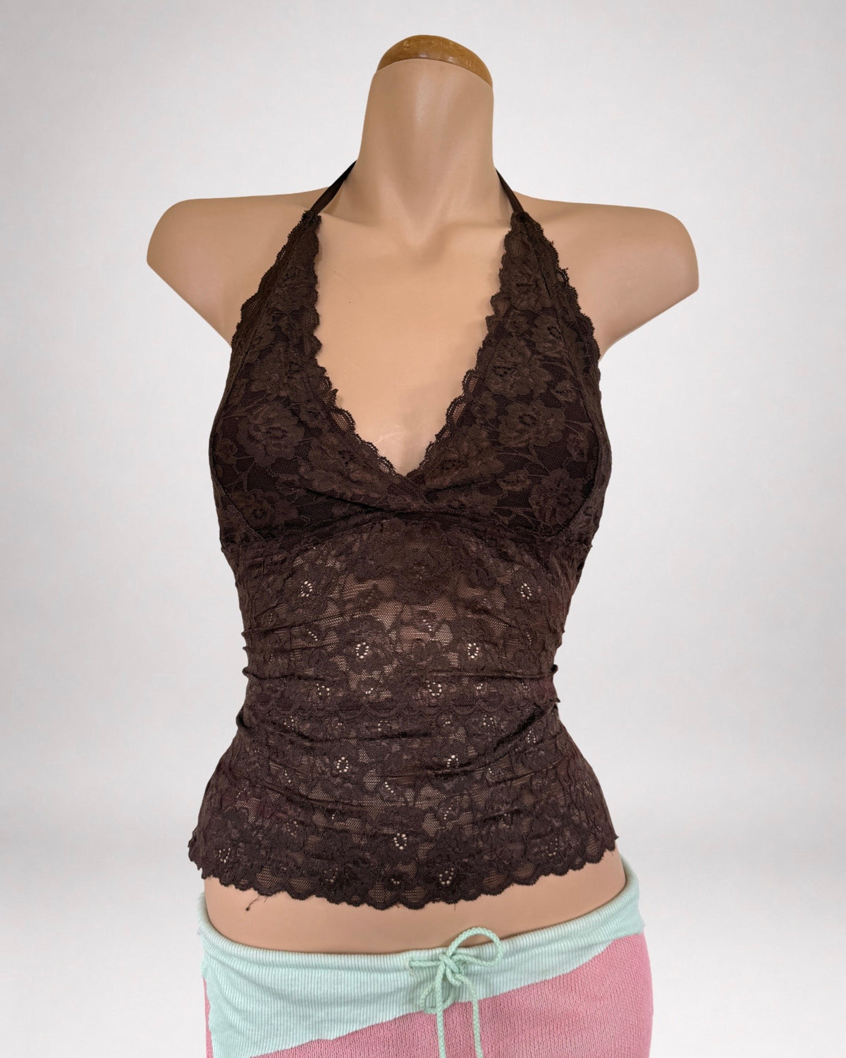 00's Brown lace halter top • Size M
