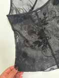 Load image into Gallery viewer, 00's Mesh velvet imprint pattern halter w lace trim • Size S
