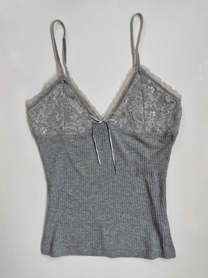 00's Polo Garage ribbed cami w lace sequin detail • Size S