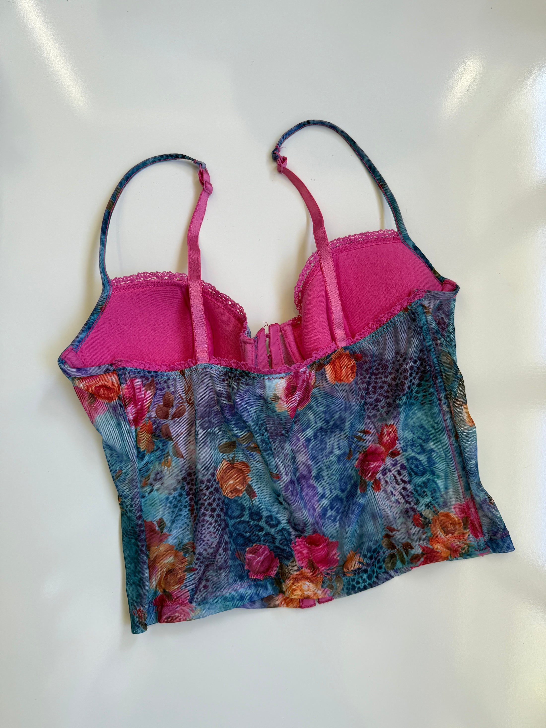 00's Mesh leopard corset top • Size 10b