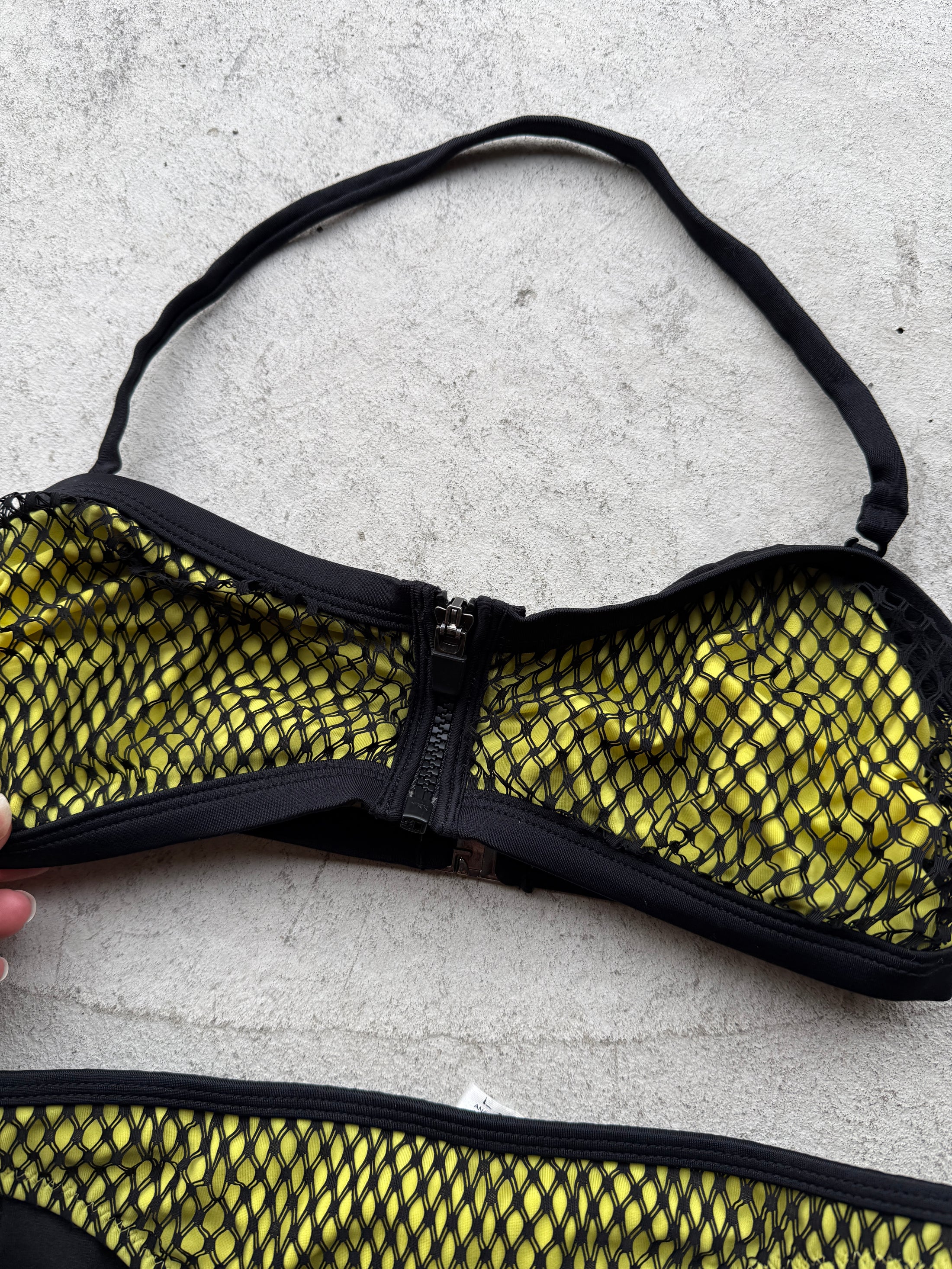 00's Yellow w mesh overlay zipper bikini • Size S/M