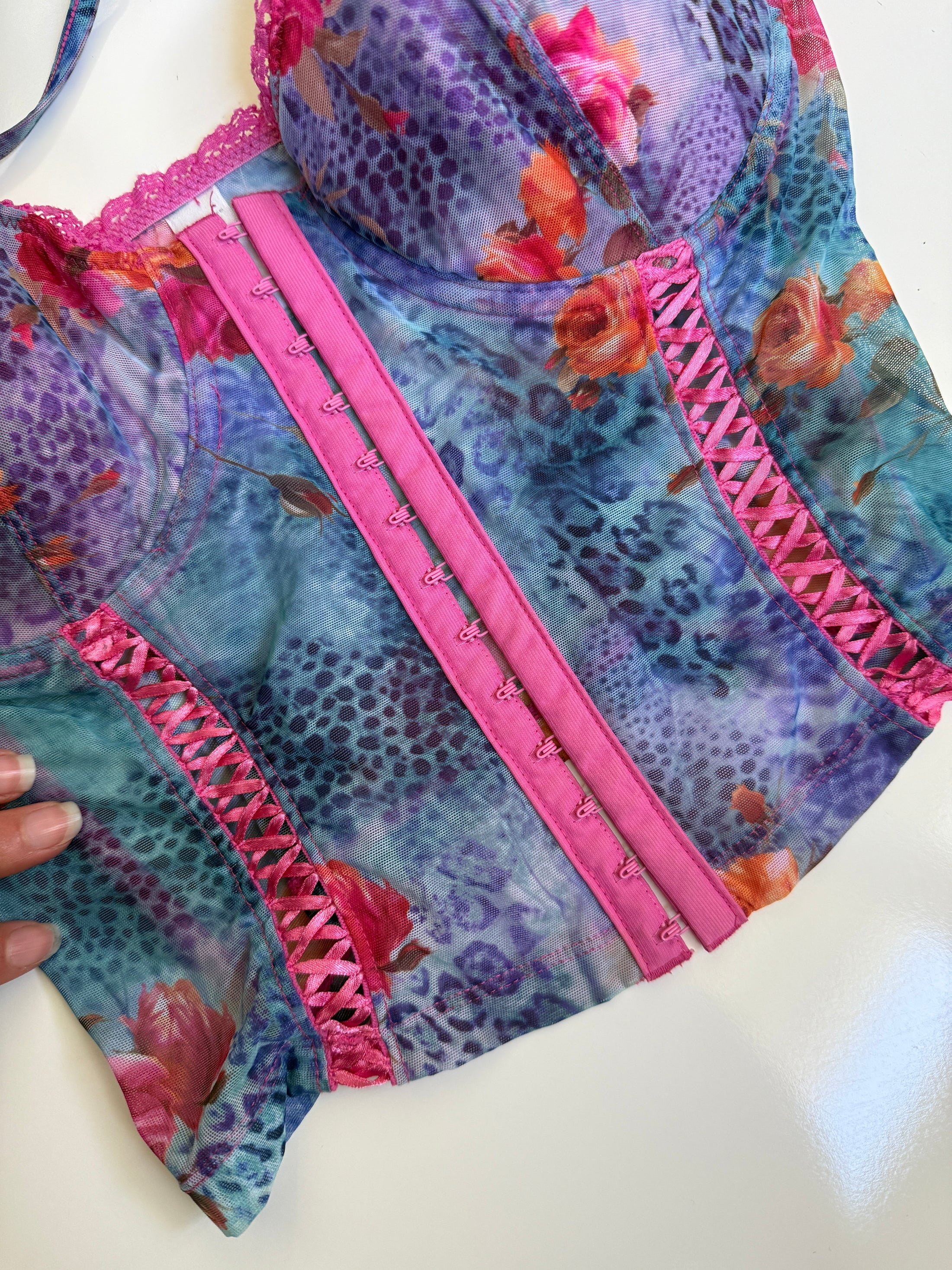 00's Mesh leopard corset top • Size 10b