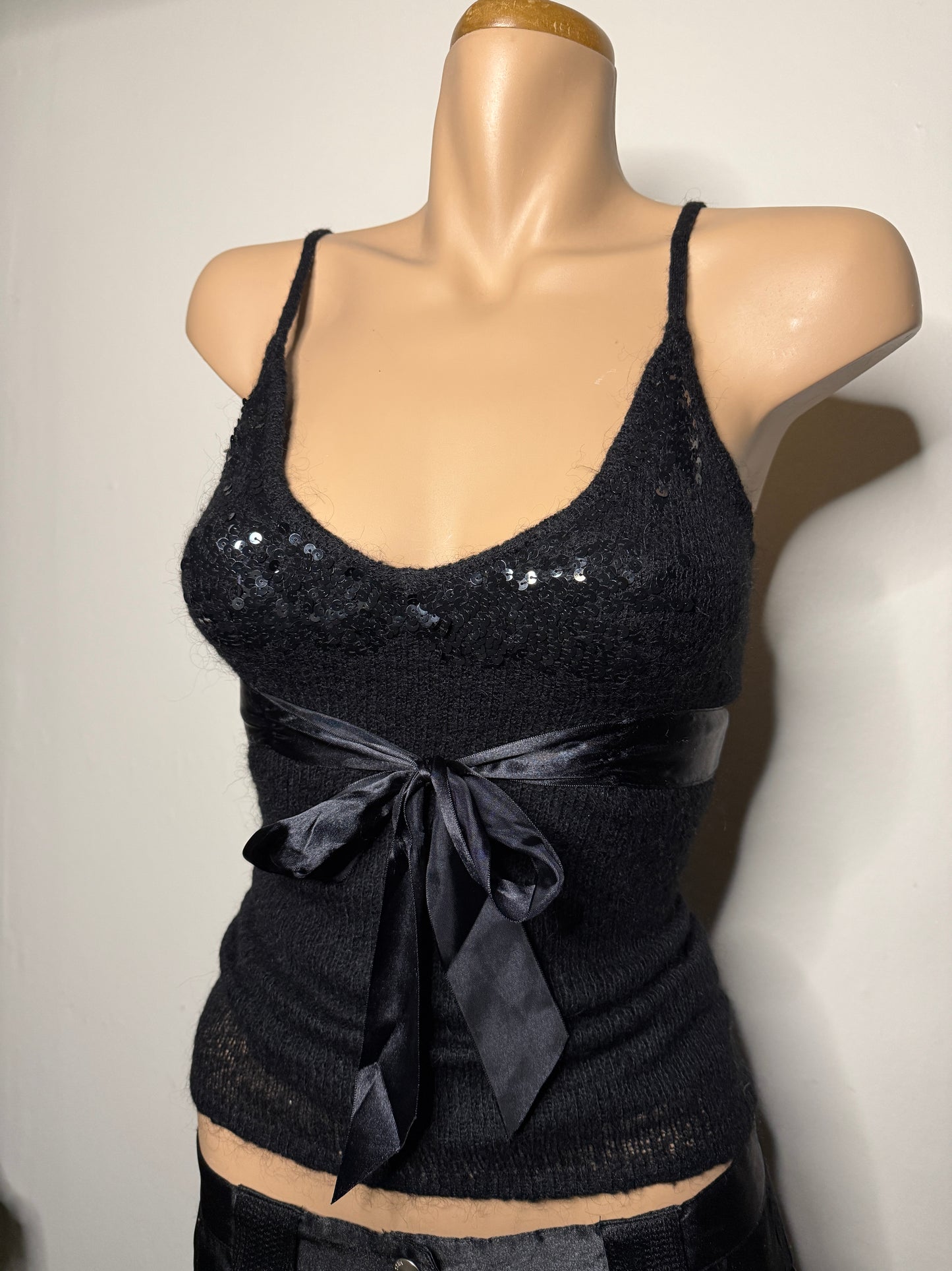 00's MNG mohair blend sequin cami w ribbon • Size XS/S