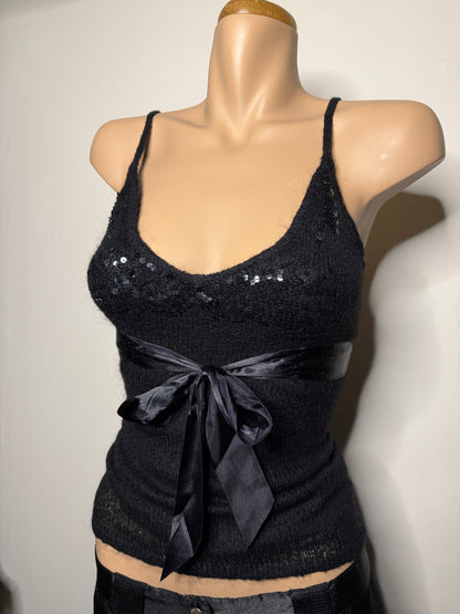 00's MNG mohair blend sequin cami w ribbon • Size XS/S