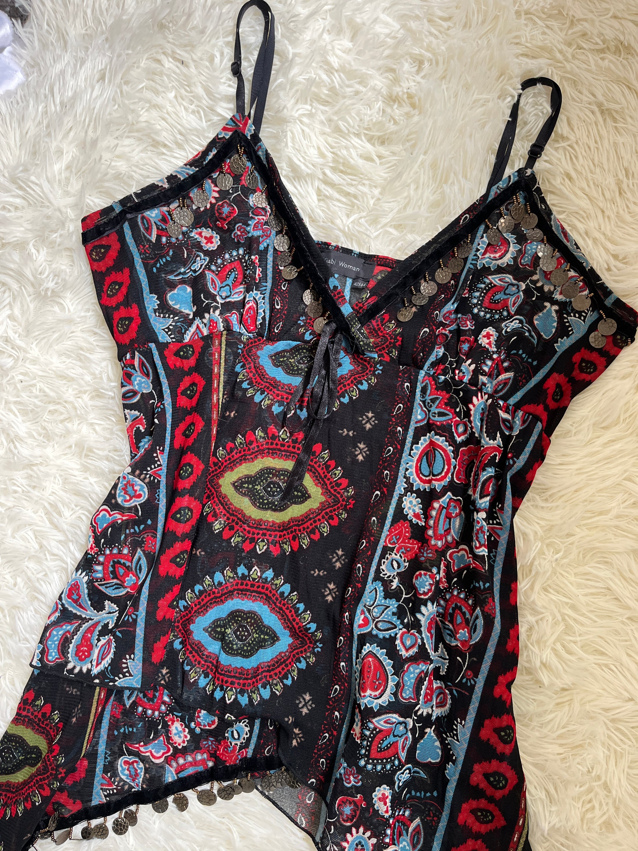 00's Kiabi mesh asymmetric cami w coin detail