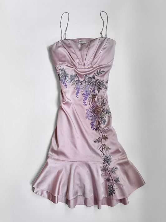 00's Karen Millen silk embroidered midi • Size M