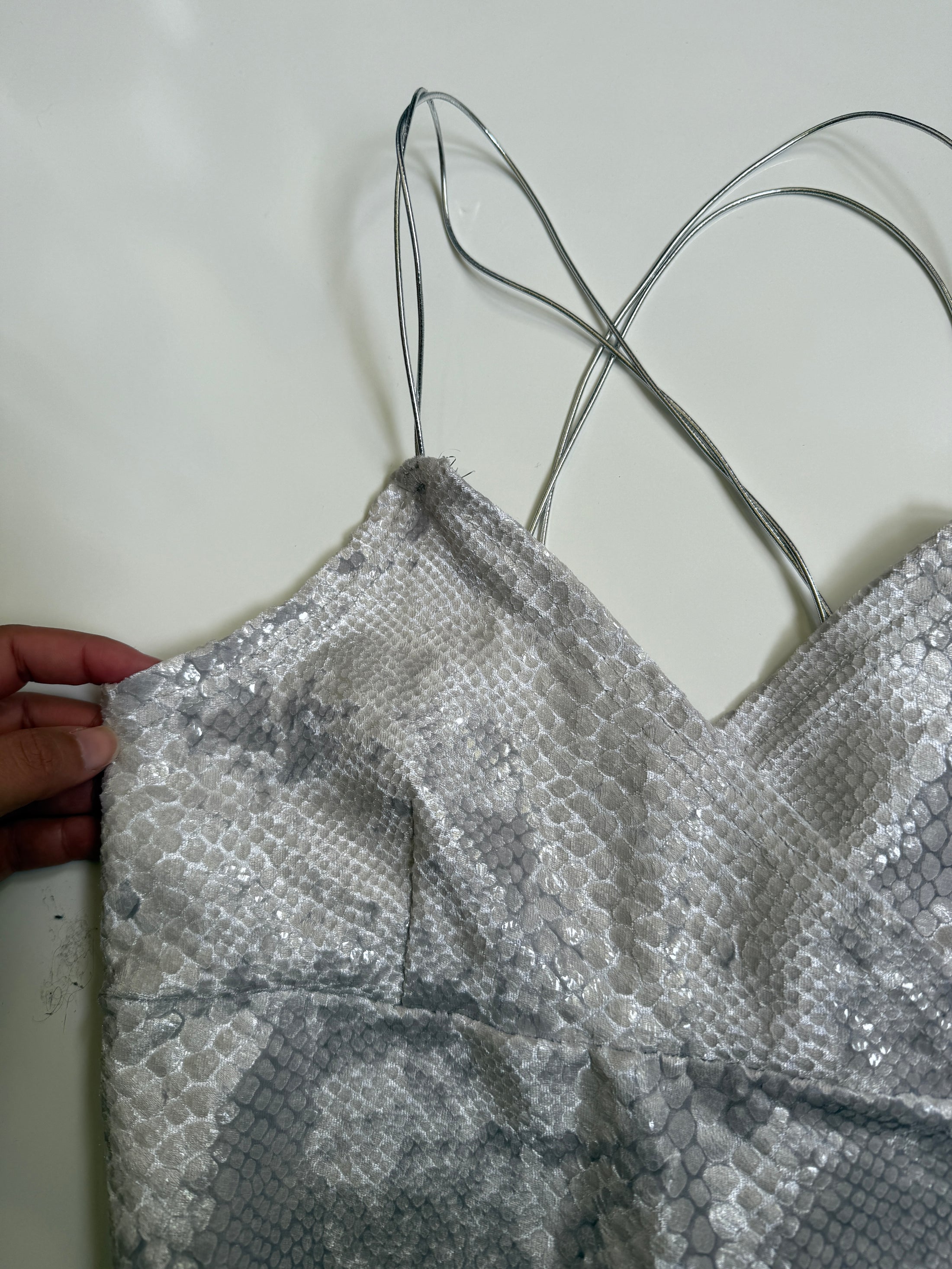 French 00's chrome velvet sequin snake print strappy cami • Size S