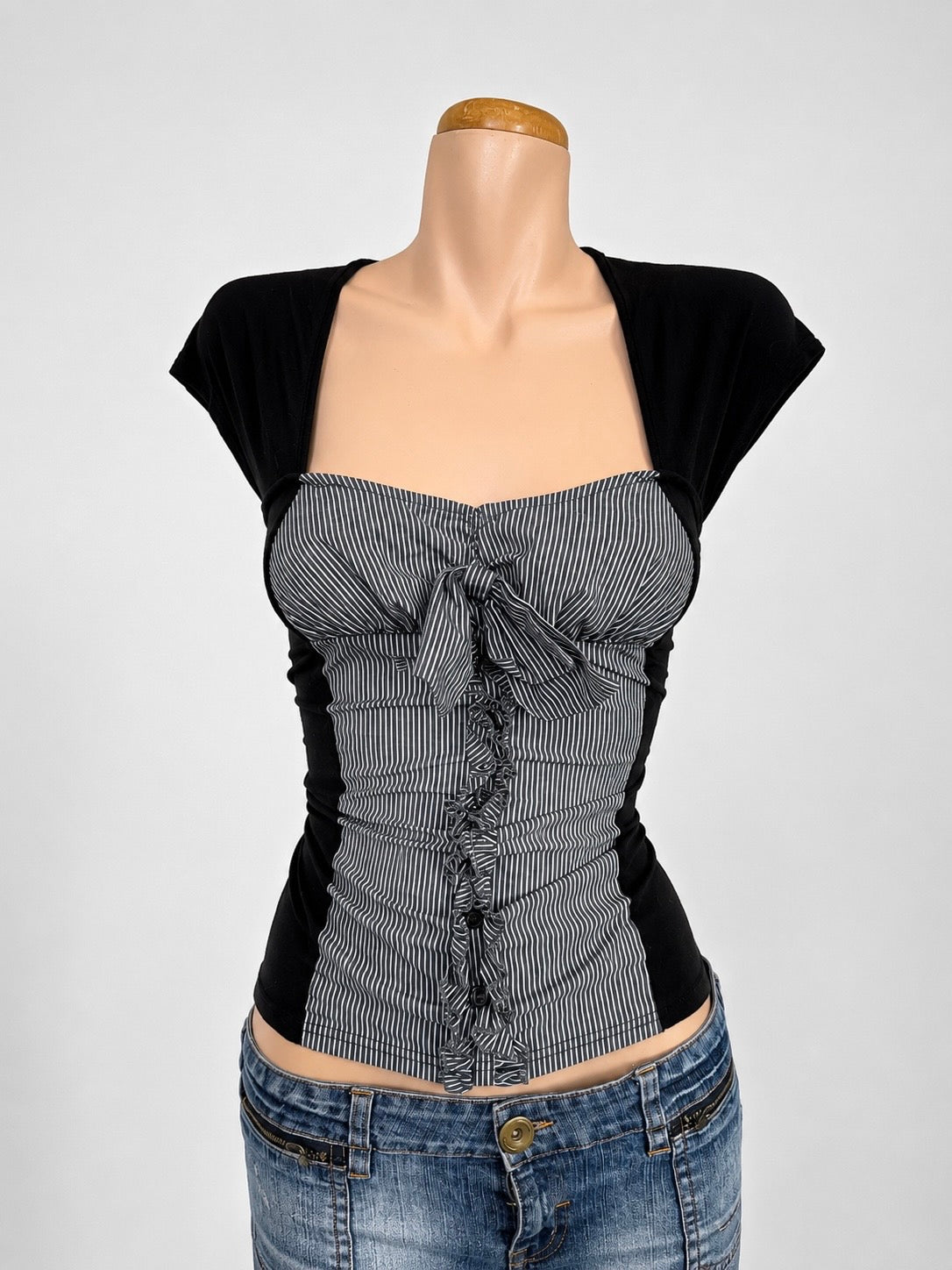 00's Morgan milkmaid top w striped bow detail • Size S