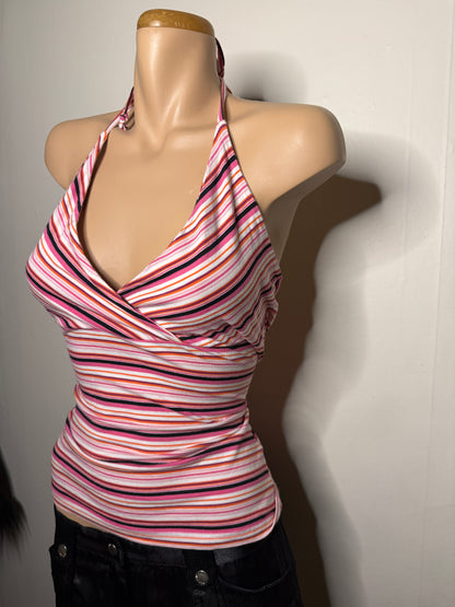 00's Striped cotton tie halter • Size L/XL