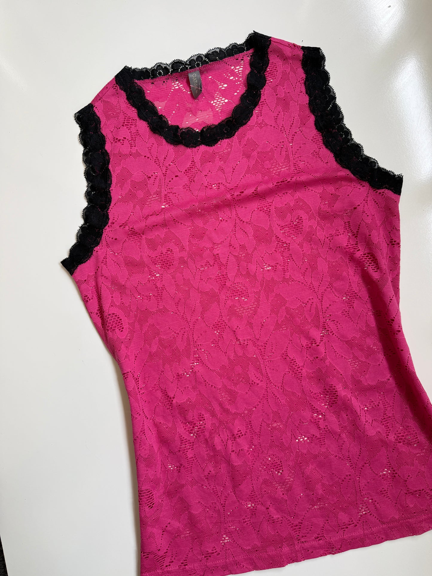 00's Hot pink lace tank • Size L
