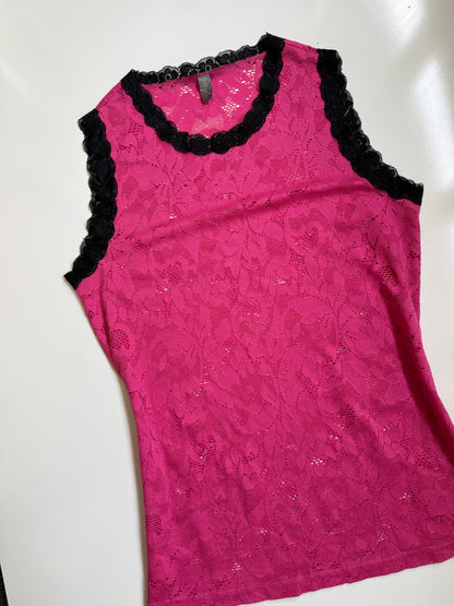 00's Hot pink lace tank • Size L