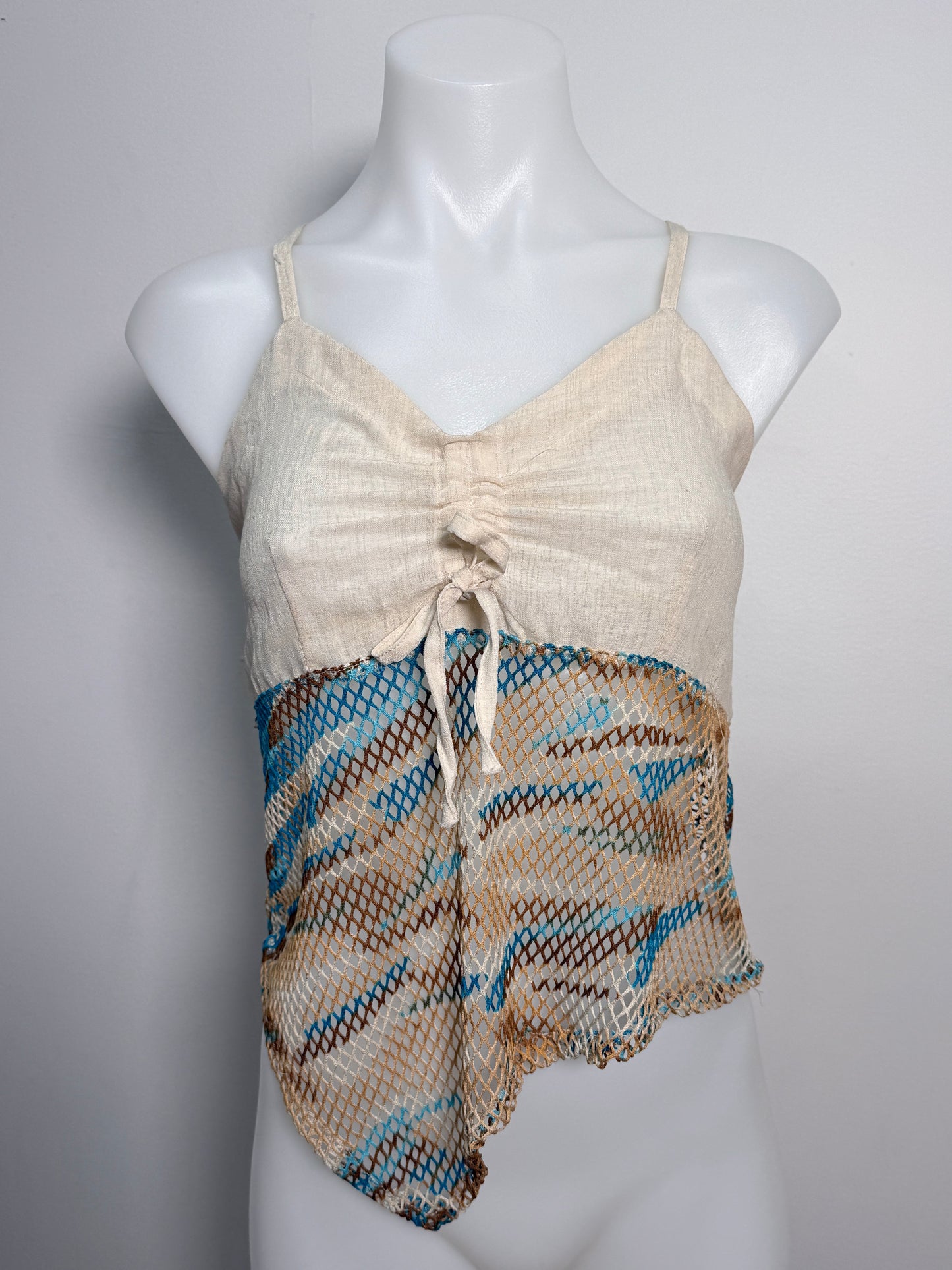 00's Cotton asym cami w mesh camo detail • Size M