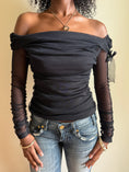 Load image into Gallery viewer, 00's Mesh ruched off shoulder top w ribbon • Size S
