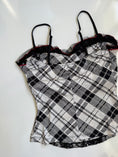 Load image into Gallery viewer, 00's Plaid cami w lace polka trim • Size M
