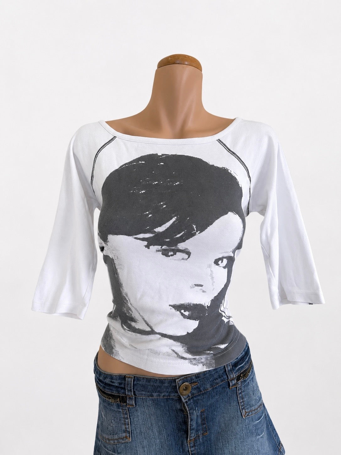 00's Face print cotton 3/4 sleeve • Size M/L