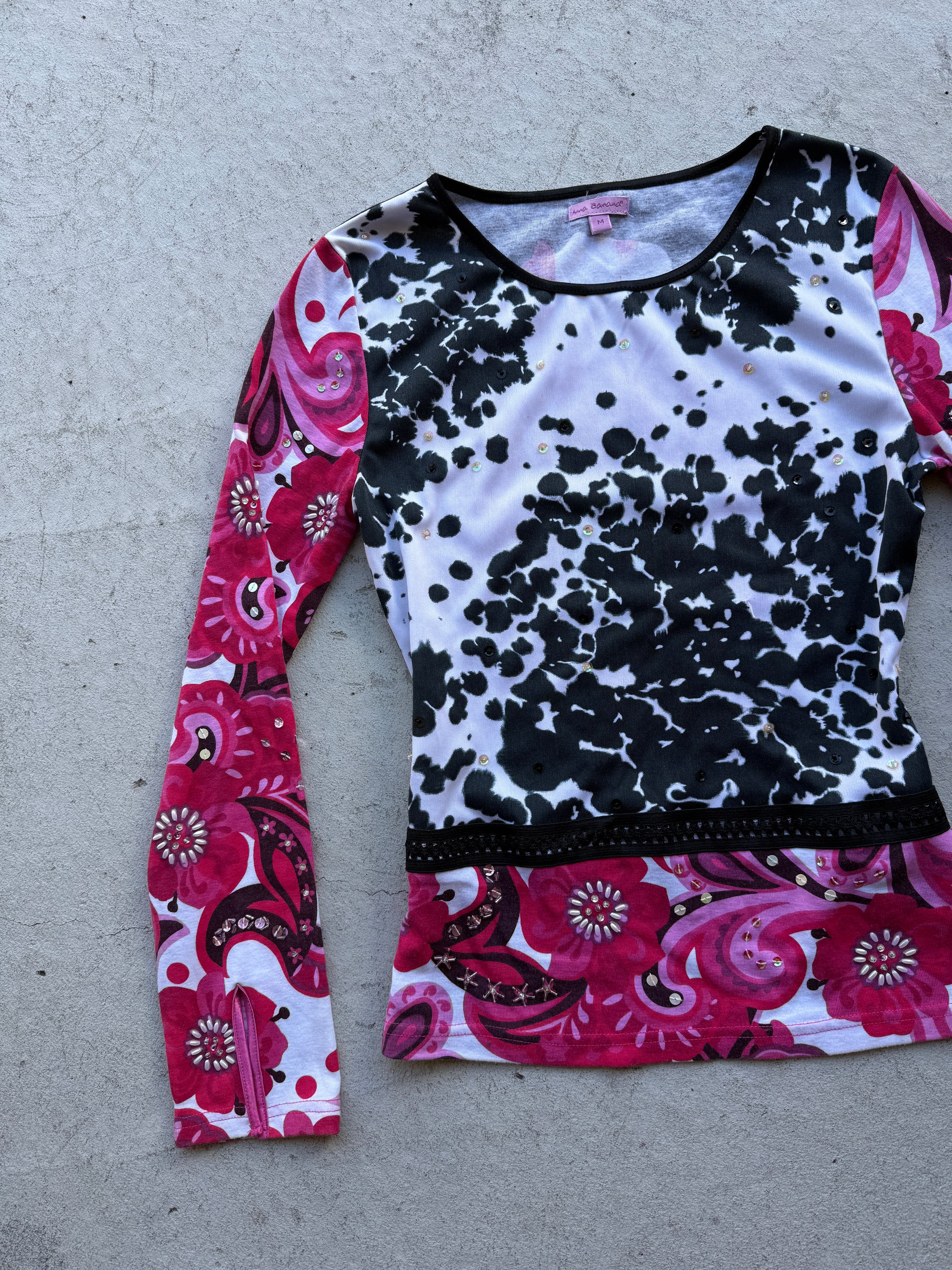 00's Ana Banana cotton sequin pattern long sleeve• Size M