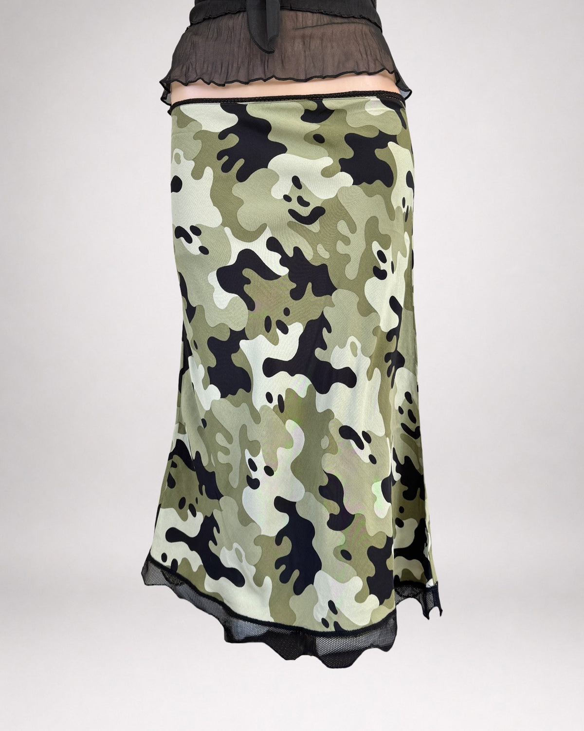 00's Morgan sheer camo midi w mesh trim • Size 8/10